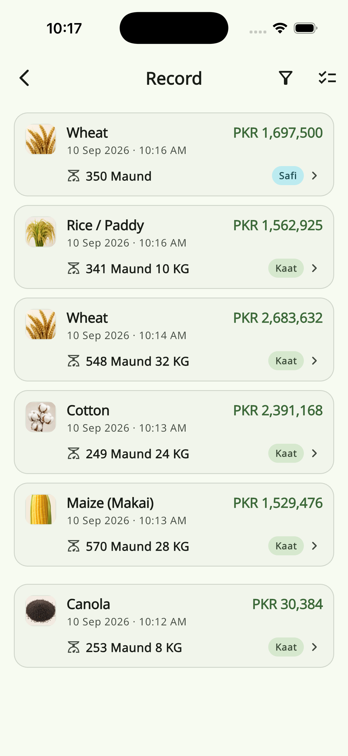 CropCalc saved calculation history and records